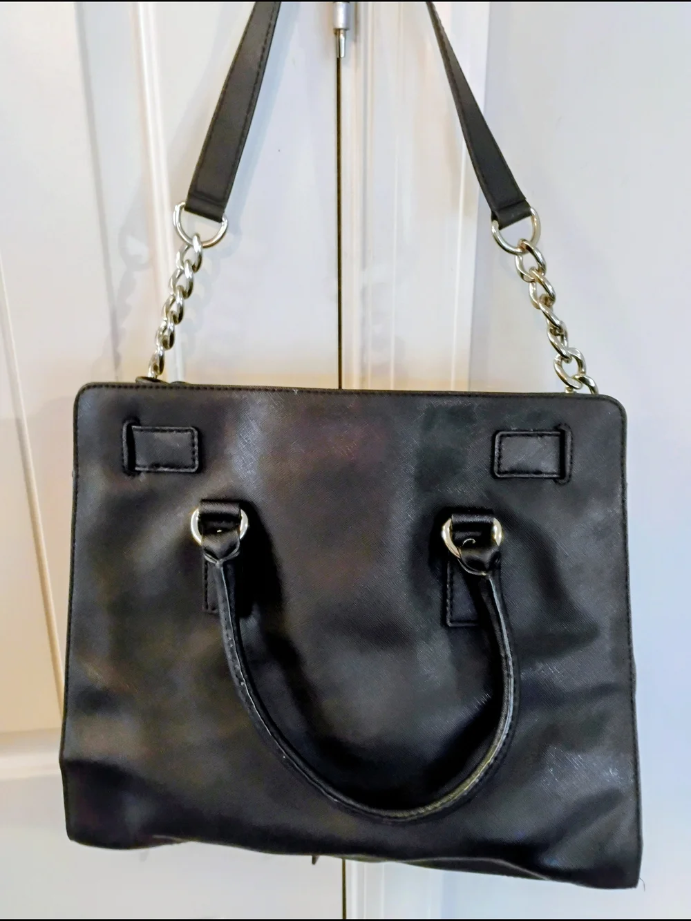 Michael Kors Hamilton Black Saffiano Leather Satchel with  Silver Hardware